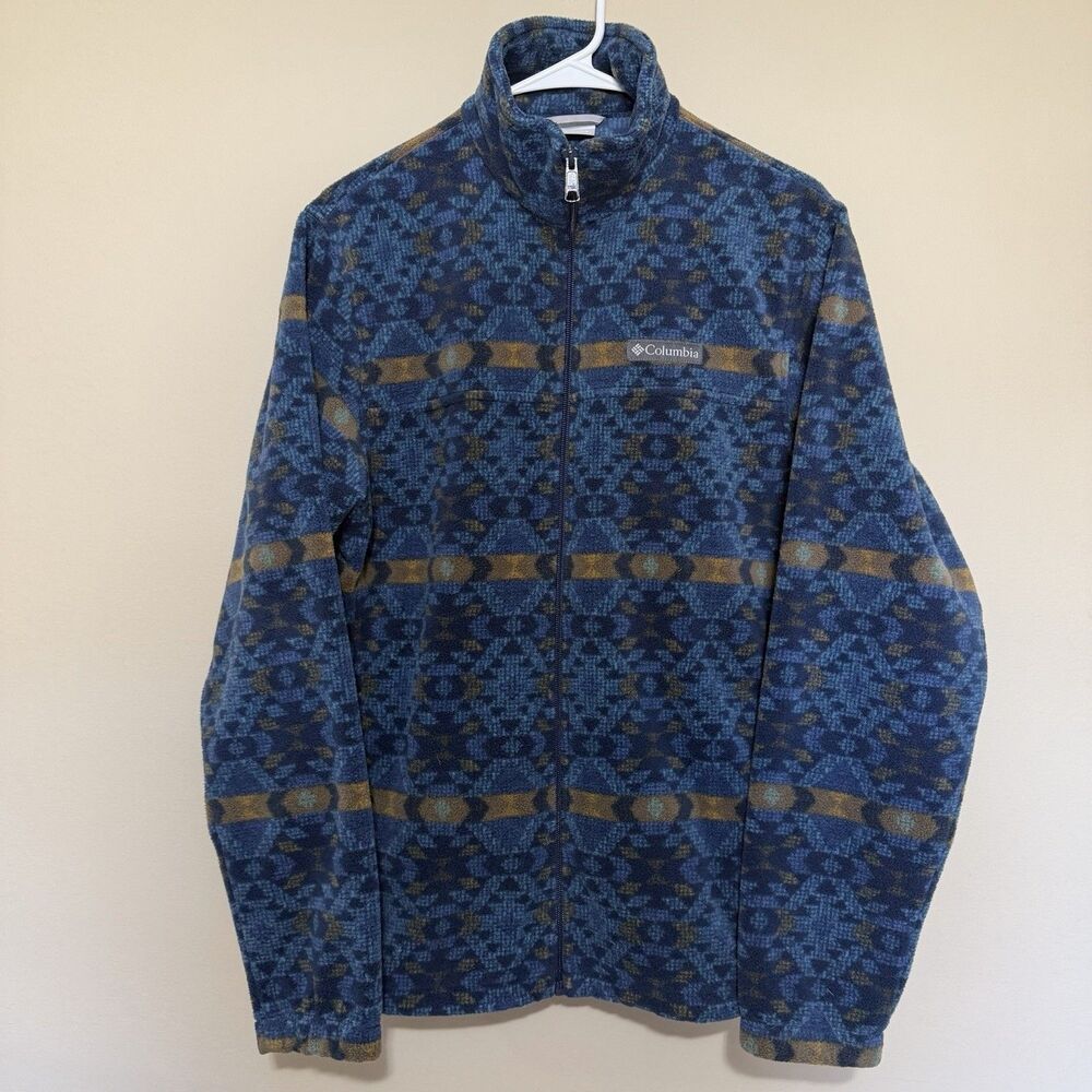 Columbia Fleece Full Zip Jacket Womens Small Blue Aztec Multi-Print